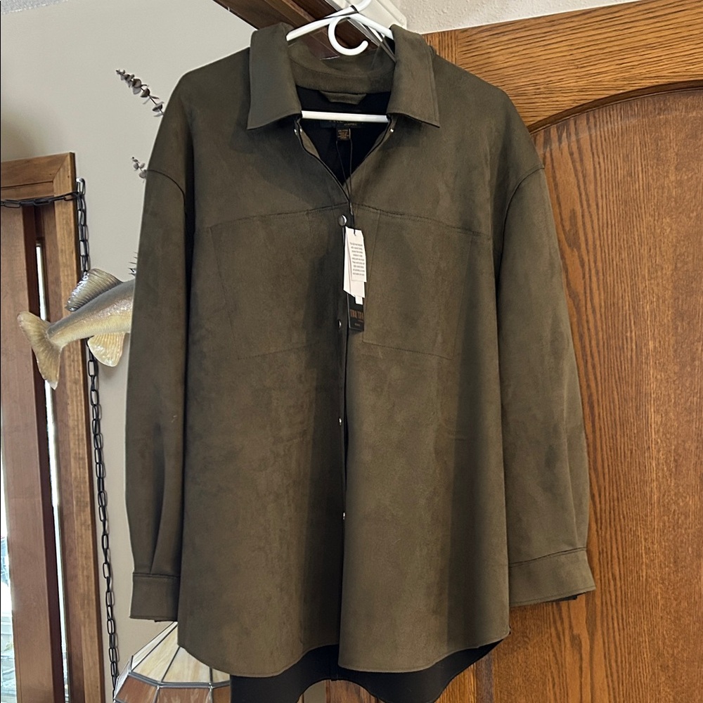 Truth by Republic Olive Green Faux Suede Button-Front Shacket